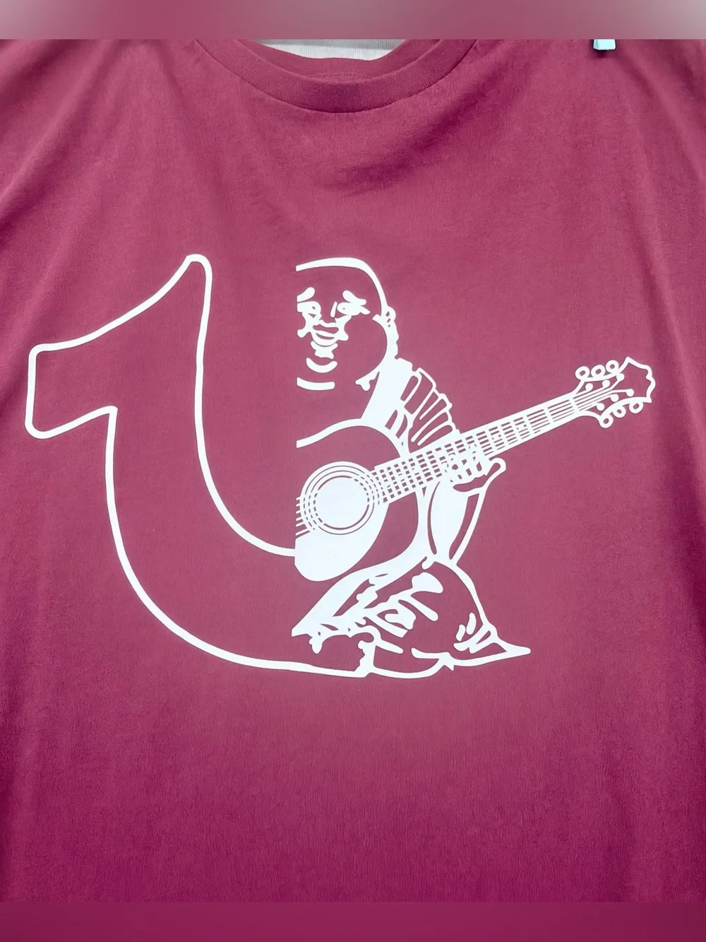 True Religion Maroon Tee with White Guitar Logo men’s XL